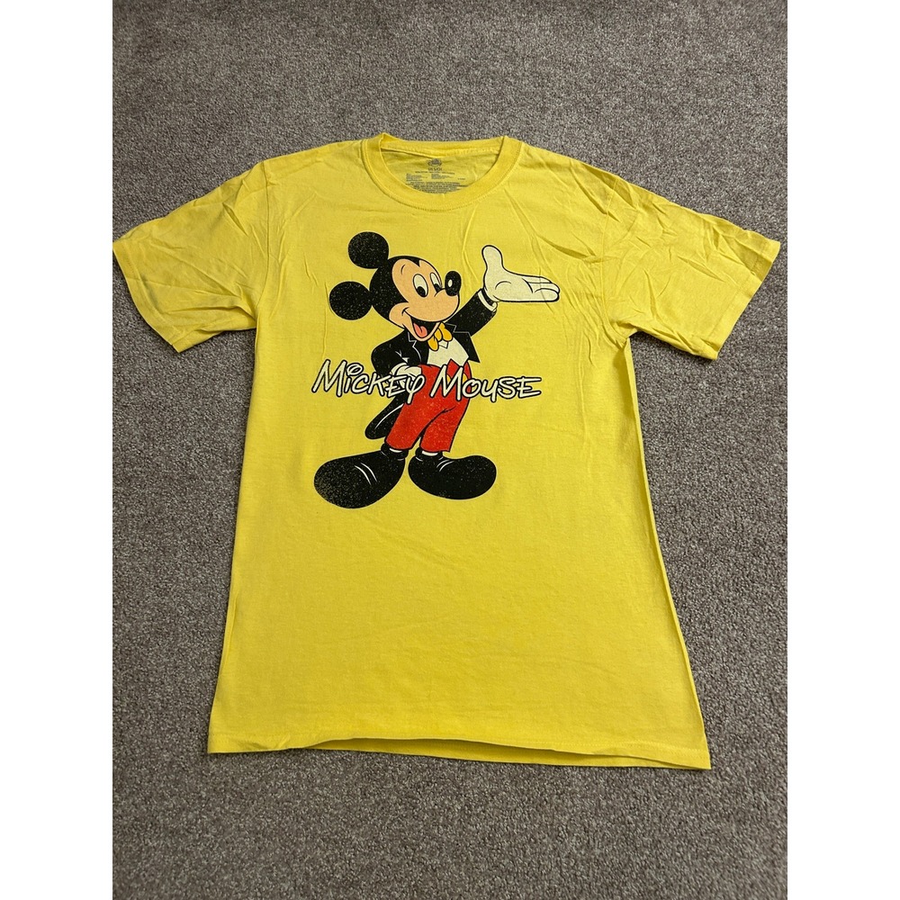 Disney Mickey Mouse T-Shirt Small Yellow Excellent Graphic Short Sleeve Tee